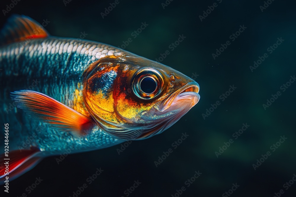Mystic portrait of Araucanian Herring, copy space on right side, Close-up View, isolated on black background Mystic portrait of Araucanian Herring, copy space on right side, Close-up View, isolated on black background
