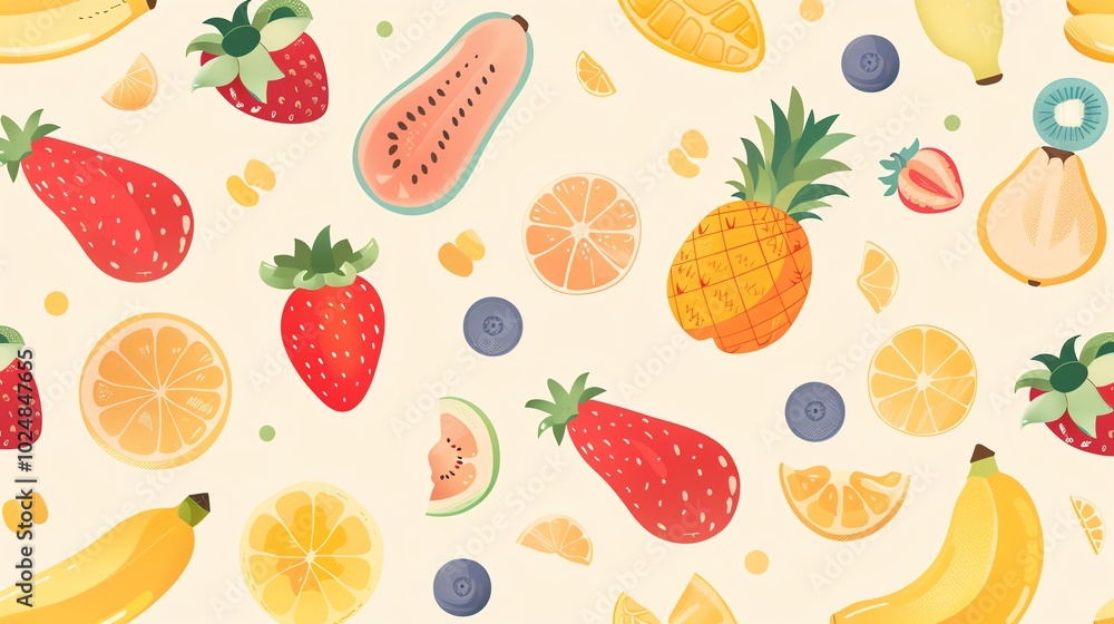 Seamless pattern with fruit on a light background. Seamless pattern with fruit on a light background.