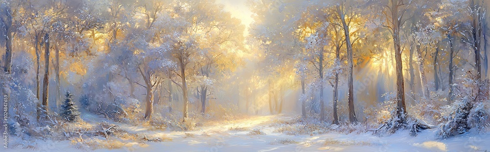 Naklejka premium An evening of frosty pine trees. Beautiful winter scene