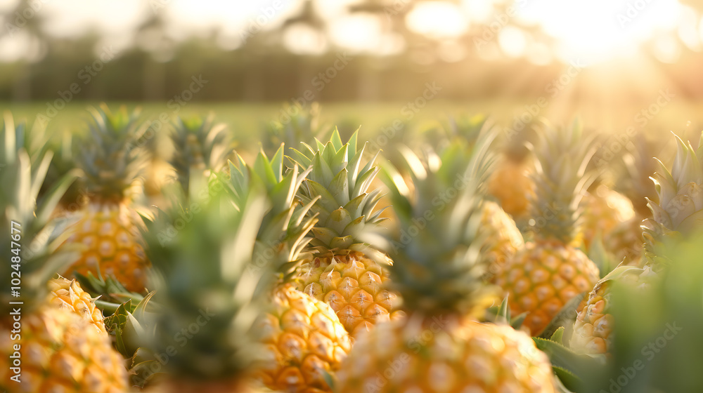 Pineapple Plantation in the Golden Hour | Lush Tropical Landscape Bathed in Warm Light Pineapple Plantation in the Golden Hour | Lush Tropical Landscape Bathed in Warm Light