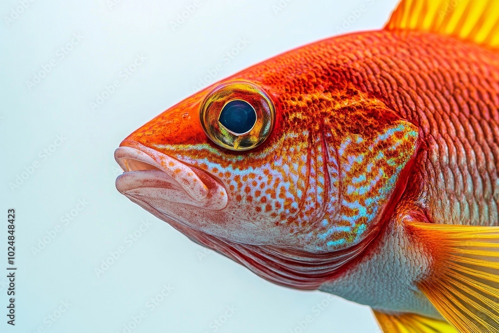 Mystic portrait of Mahogany Snapper in studio, copy space on right side, Close-up View, isolated on white background Mystic portrait of Mahogany Snapper in studio, copy space on right side, Close-up View, isolated on white background