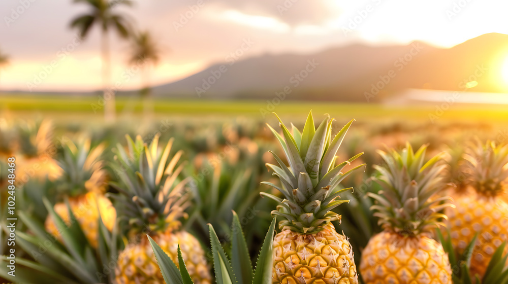 Pineapple Plantation in the Golden Hour | Lush Tropical Landscape Bathed in Warm Light Pineapple Plantation in the Golden Hour | Lush Tropical Landscape Bathed in Warm Light