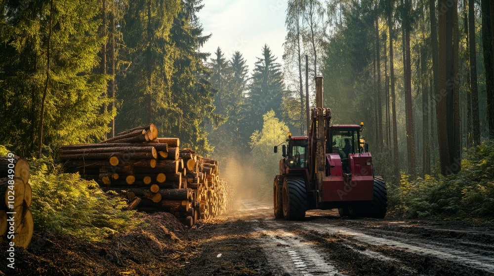 logging in forests, felling trees for lumber, harvesting and transporting wood with machinery and tools, and constructing roads and stacks to make operations go smoothly logging in forests, felling trees for lumber, harvesting and transporting wood with machinery and tools, and constructing roads and stacks to make operations go smoothly