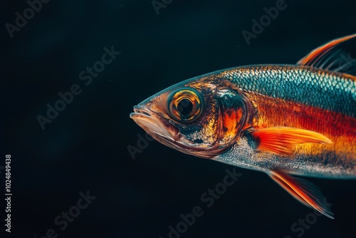 Mystic portrait of Round Herring, copy space on right side, Close-up View, isolated on black background photo