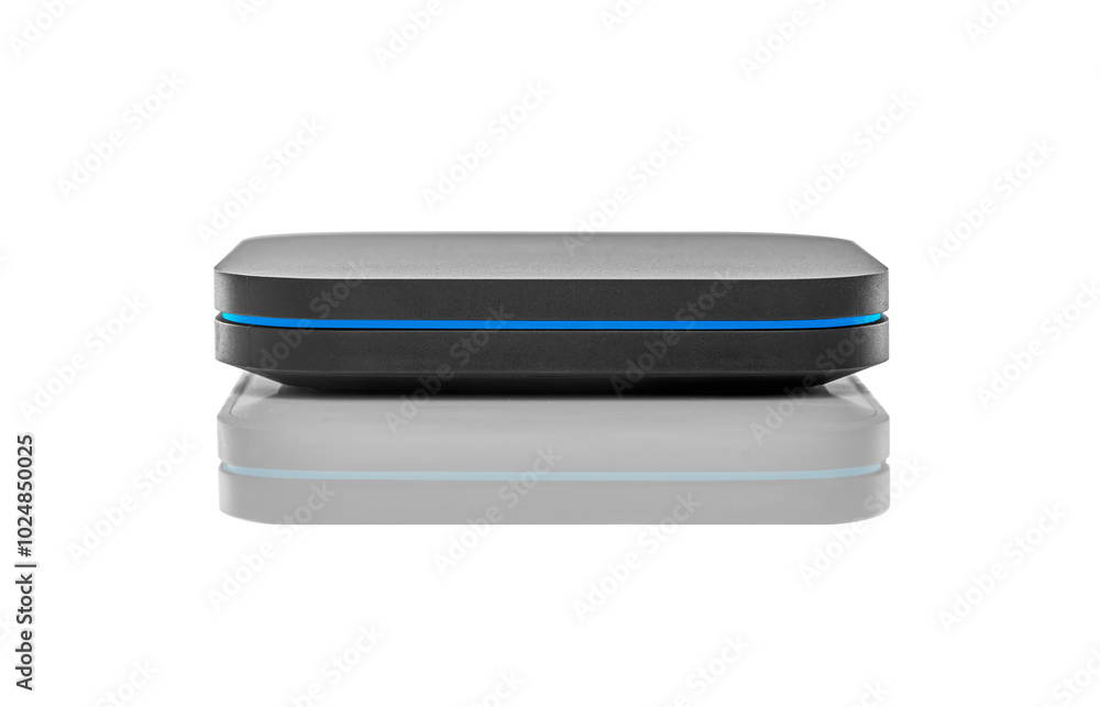Android TV box receiver and player on white background
