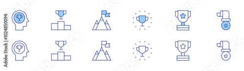 Winner icon set in two styles, Duotone and Thin Line style. Editable stroke. medal, winner, prize, achievement, podium, award