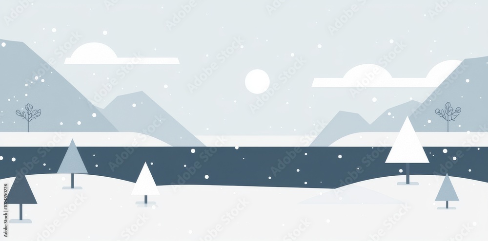 Naklejka premium Illustration of a winter landscape with pines and hills in the Winter Mountains.