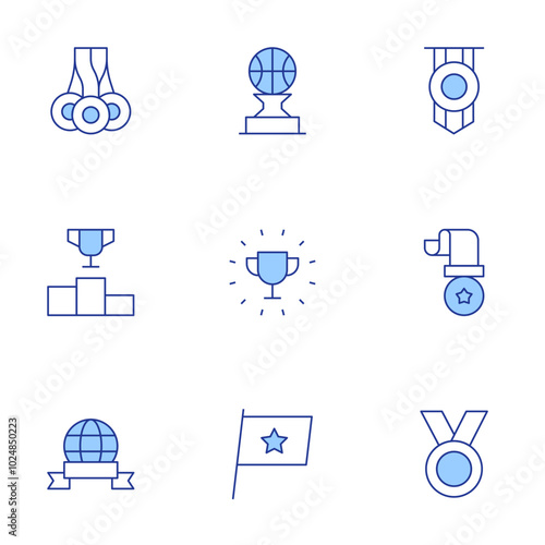Winner icons set. Line Duotone style, editable stroke. flag, medal, medals, prize, podium, trophy