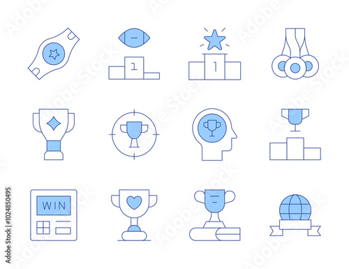 Winner icons. Line Duotone style, editable stroke. medals, winner, triumph, podium, trophy, win, medal, belt, award, vending machine