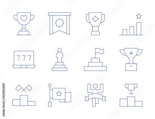 Winner icons. Thin Line style, editable stroke. podium, success, trophy, badge, flag, leadership, award, finish line, goal, triumph, win
