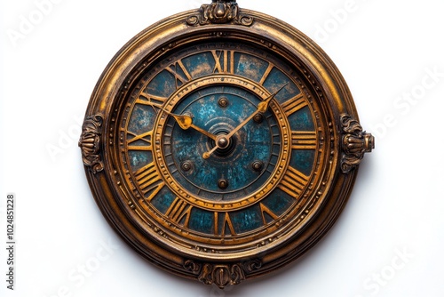 Wallpaper Mural A solitary vintage clock with intricate details and Roman numerals, emphasizing the passage of time, isolated on white background.  Torontodigital.ca