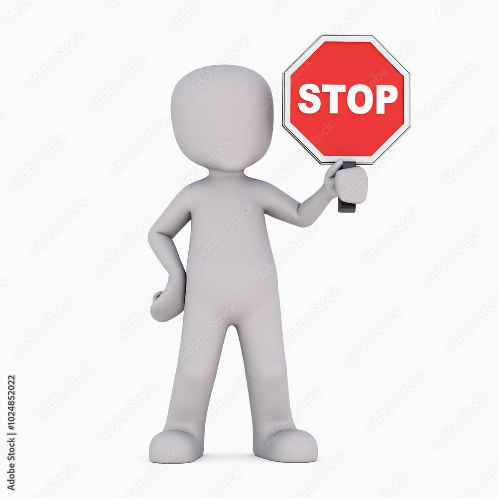 3D Man Holding Stop Sign, Isolated on White Background 3D Man Holding Stop Sign, Isolated on White Background