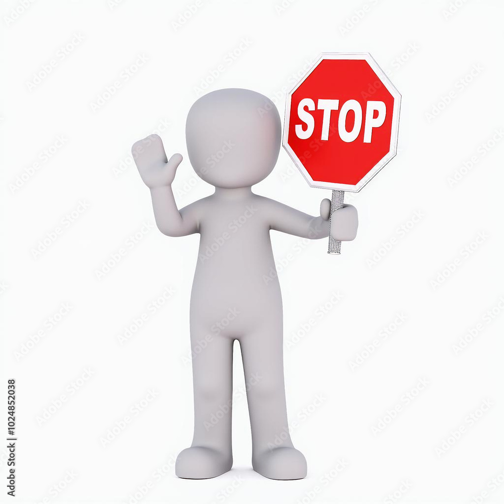 3D Man Holding Stop Sign, Isolated on White Background 3D Man Holding Stop Sign, Isolated on White Background