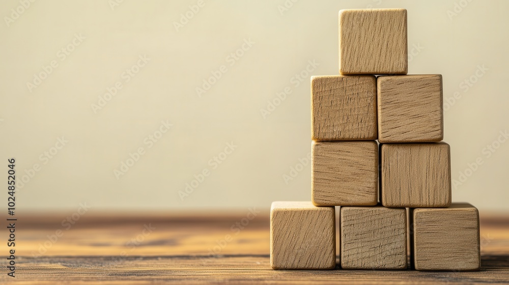 Pyramid of Wooden Blocks on Rustic Table Pyramid of Wooden Blocks on Rustic Table