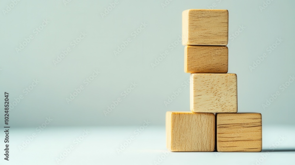 Minimalist Wooden Block Stack on Neutral Background Minimalist Wooden Block Stack on Neutral Background