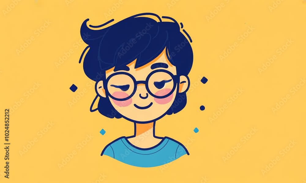 Cute Cartoon Illustration of a Girl with Glasses Cute Cartoon Illustration of a Girl with Glasses