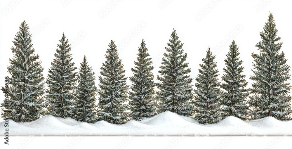 Fototapeta premium Forest of spruce trees covered in snow during winter Christmas time. Modern illustration in duotone.