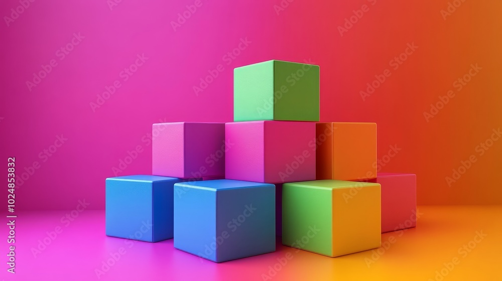 A stack of colorful blocks arranged in a pyramid shape A stack of colorful blocks arranged in a pyramid shape
