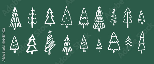 Christmas tree hand drawn vector illustration. White colored pines marker drawing for winter holidays celebration