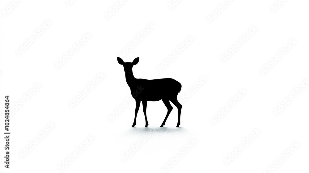 A lone deer in black silhouette, its graceful form boldly contrasting with a clean white backdrop in a simple, powerful scene. A lone deer in black silhouette, its graceful form boldly contrasting with a clean white backdrop in a simple, powerful scene.