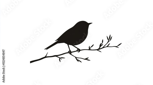 A perched bird in a simple black silhouette, standing out boldly against a bright white background for a striking contrast.