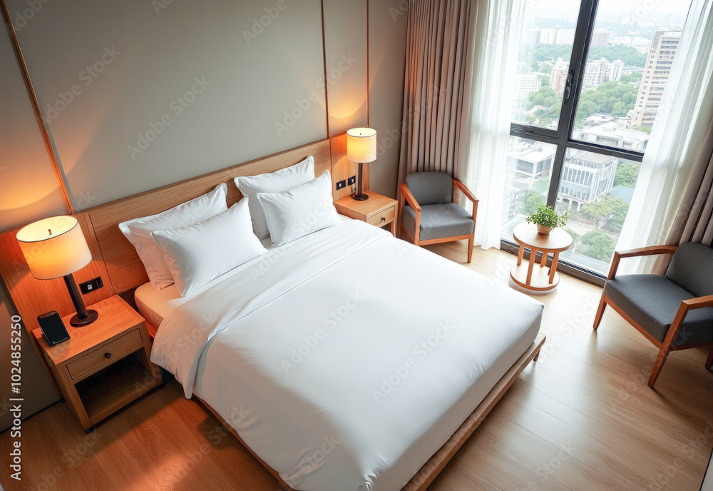 Obraz premium modern bedroom interior top view