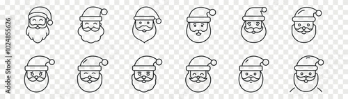 santa claus line icon set