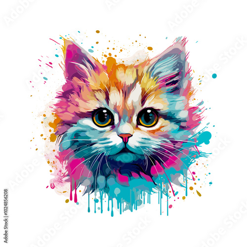 A curious watercolor cat looking inquisitively, depicted with soft brushstrokes and playful colors. This artwork is ideal for children’s books, playful designs, or animal-themed projects.