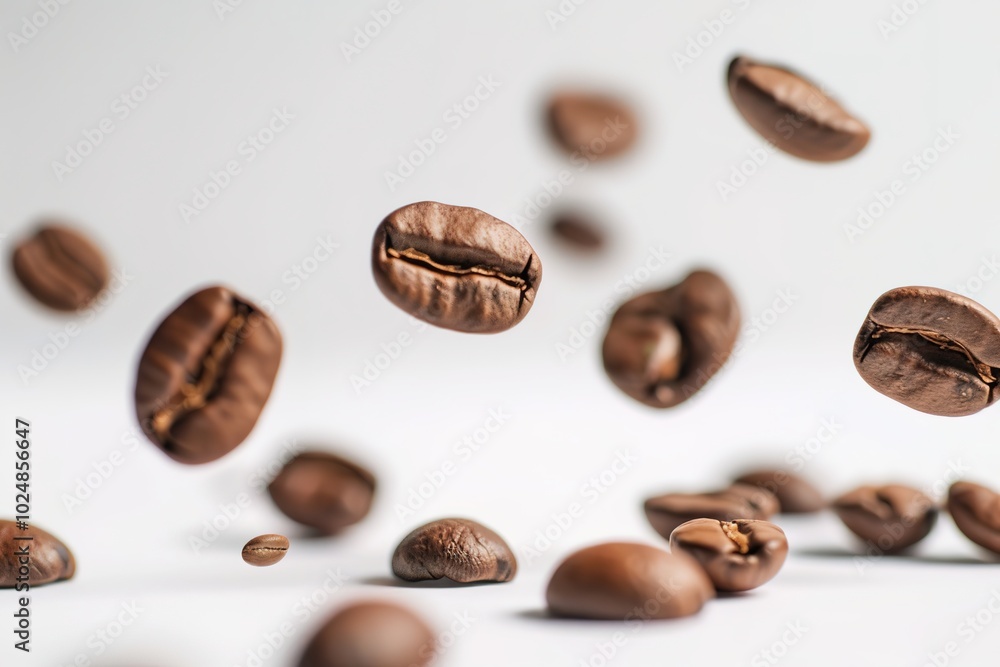 Coffee beans in mid-air, embodying freshness and flavor Coffee beans in mid-air, embodying freshness and flavor