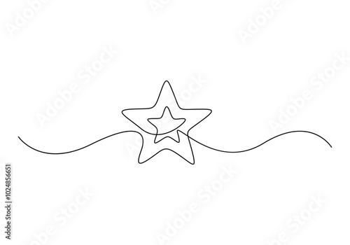 Hand draw doodle stars in one continuous line arts style vector, Star continuous single line drawing vector illustration. Pro vector