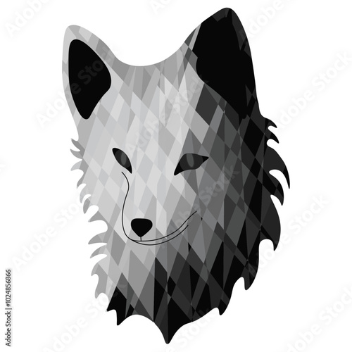 Abstract black and white wolf isolated white background. Trendy Geometric low poly arctic fox template design. Vector national wildlife day logo.