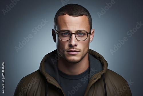 Portrait of a handsome young man with glasses. Studio shot.