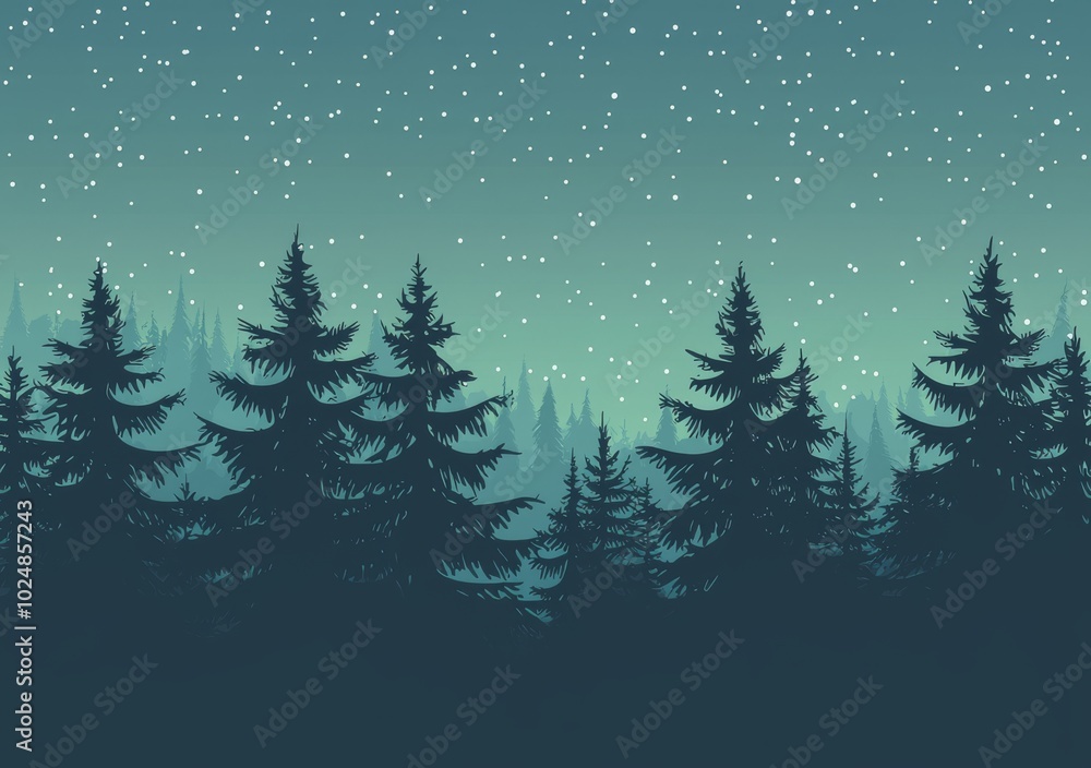 Fototapeta premium Forest during winter. Snow falling in the air during Christmas. Weather during the new year. Background