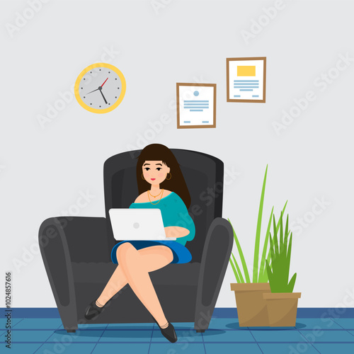 Waiting room for patients in the office. Flat vector.