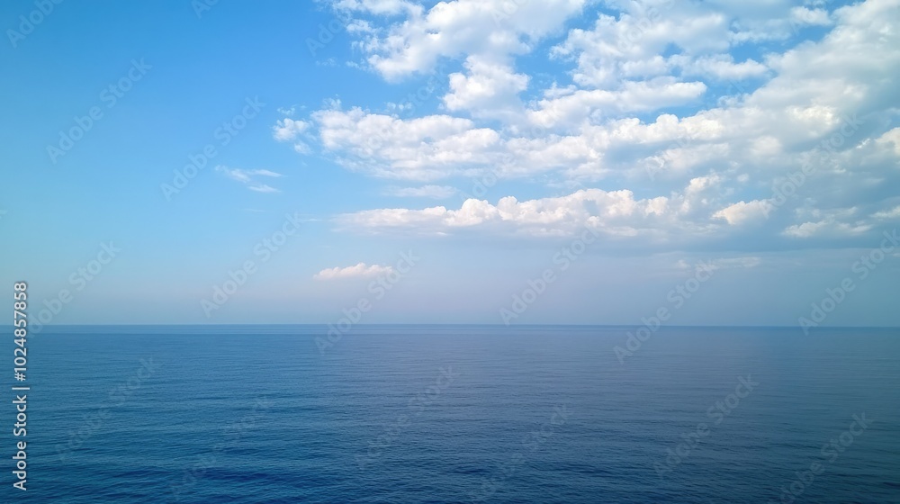 Obraz premium The vast European sea stretches to the horizon, with a cloud-dappled sky perfect for text or branding. No one in sight