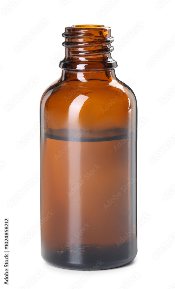 Essential oil in bottle isolated on white Essential oil in bottle isolated on white
