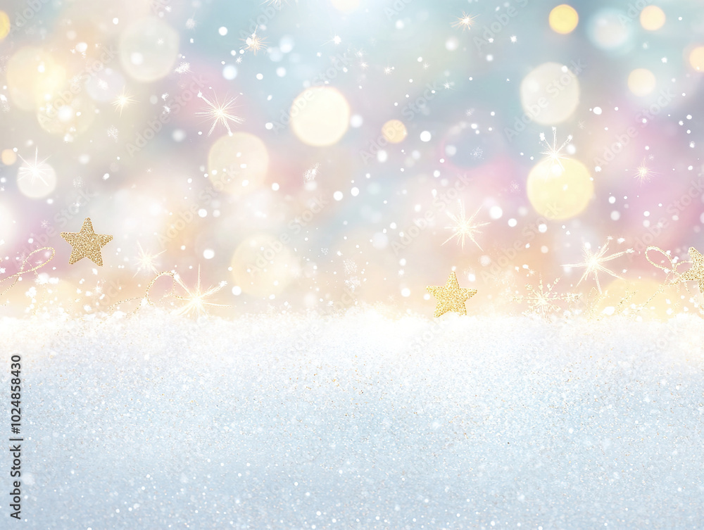 Naklejka premium Magical Winter Scene with Falling Snow and Star Accents