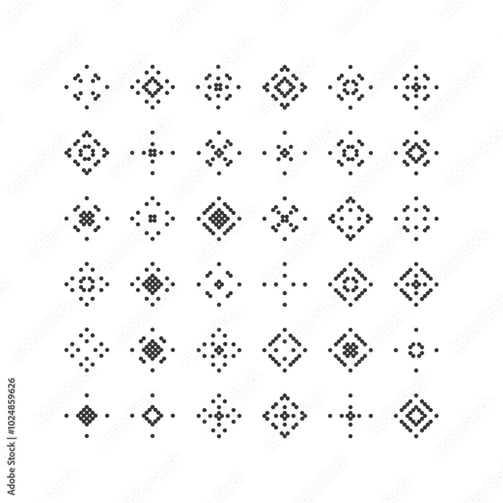 Fototapeta premium Set of 16 geometric figure. Abstract minimalistic geometric shape from black circles. Modern linear element of style and graphic geometric figure.