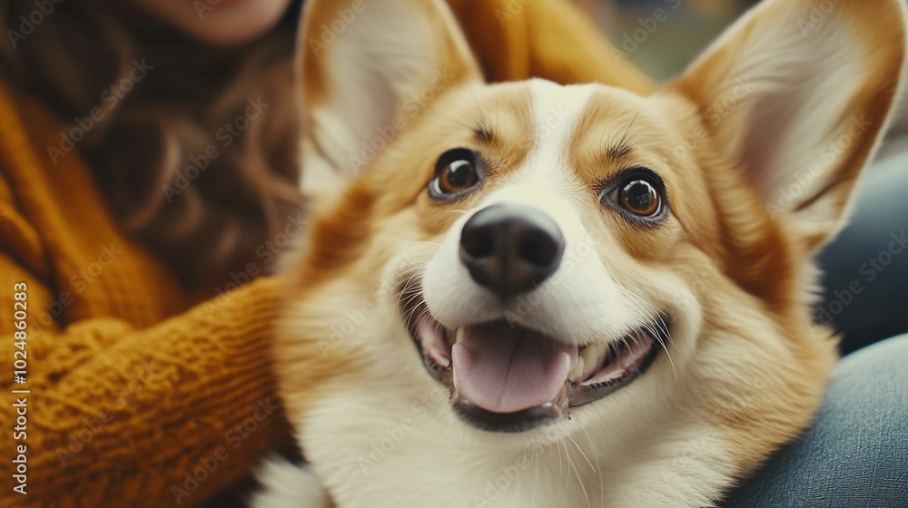 Young woman with Corgi dog at home on Thanksgiving Day, closeup
Young woman with Corgi dog at home on Thanksgiving Day, closeup