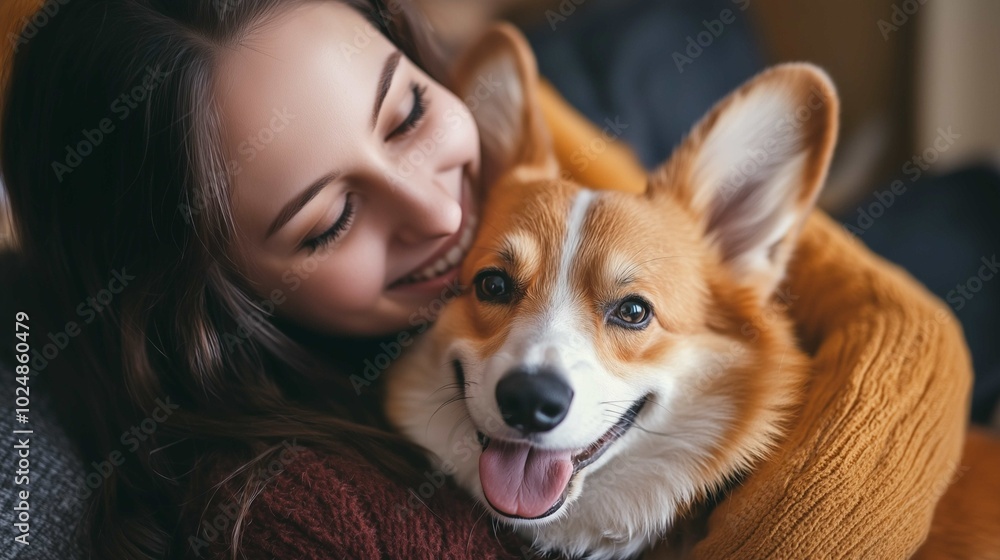Young woman with Corgi dog at home on Thanksgiving Day, closeup
Young woman with Corgi dog at home on Thanksgiving Day, closeup