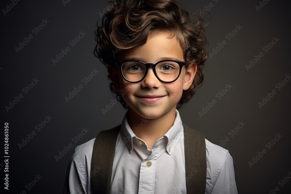 Portrait of a cute little boy in eyeglasses over dark background Portrait of a cute little boy in eyeglasses over dark background