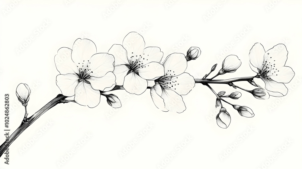 A delicate illustration of cherry blossoms on a branch. A delicate illustration of cherry blossoms on a branch.