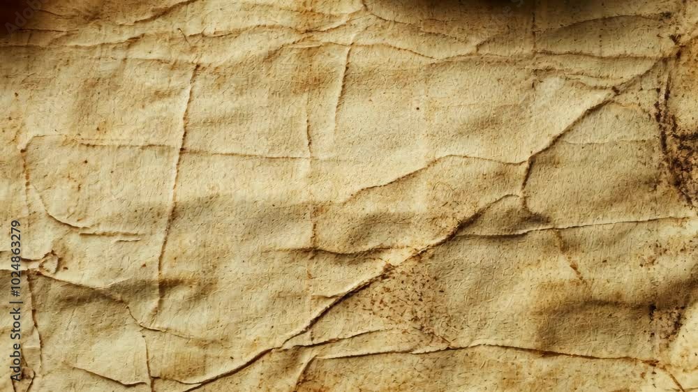 A close-up of old, wrinkled paper with brown stains A close-up of old, wrinkled paper with brown stains