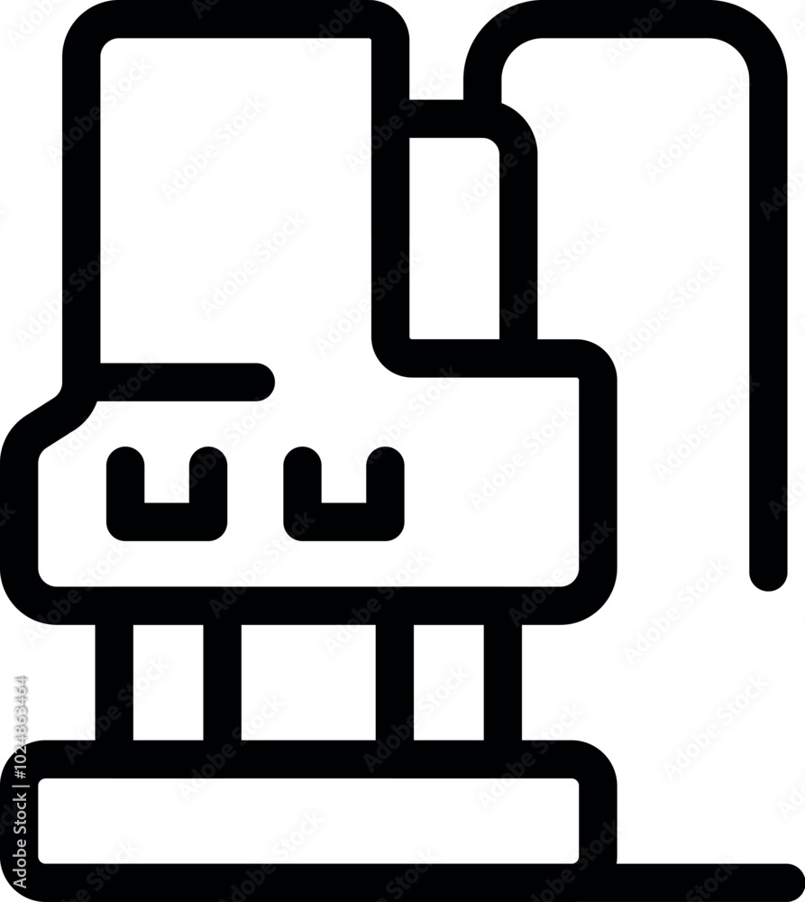 Electric concrete vibrator with flexible shaft working on building foundation, simple black and white line art vector icon Electric concrete vibrator with flexible shaft working on building foundation, simple black and white line art vector icon