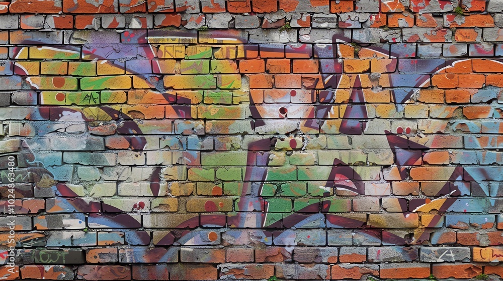 Fototapeta premium A brick wall covered in graffiti.