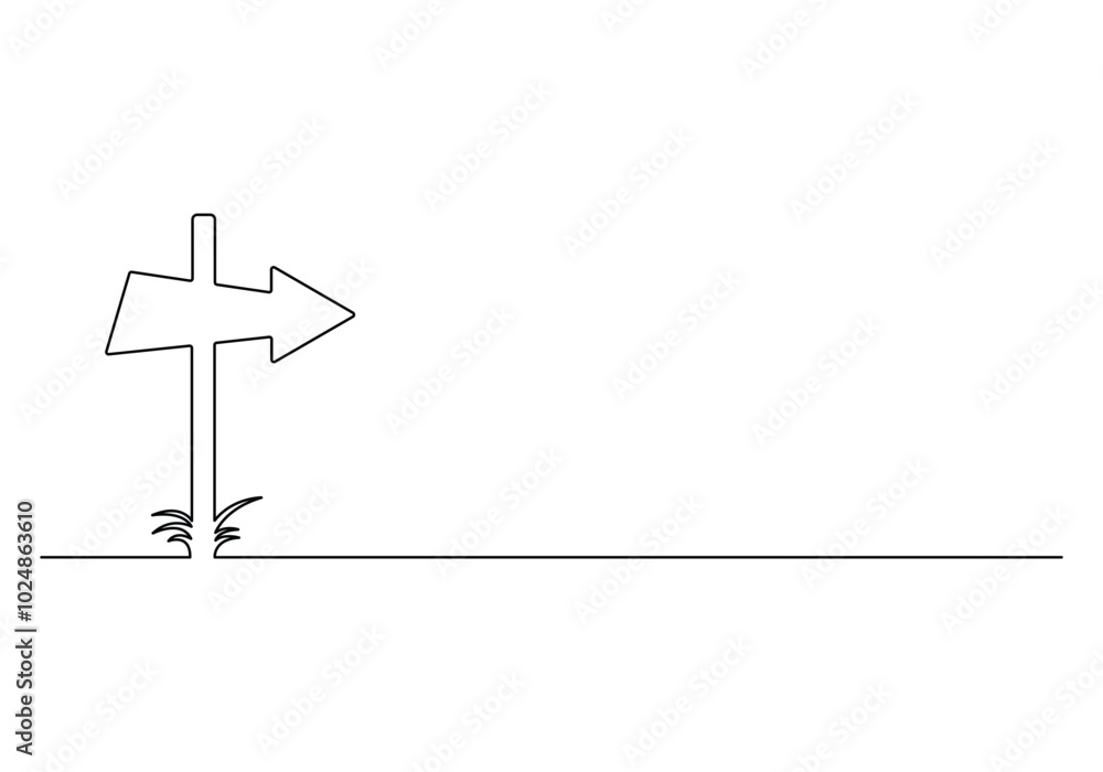 Road direction sign arrows isolated on white background vector illustration. Continuous one line drawing for banner, web, design element, template, postcard. Road direction sign arrows isolated on white background vector illustration. Continuous one line drawing for banner, web, design element, template, postcard.