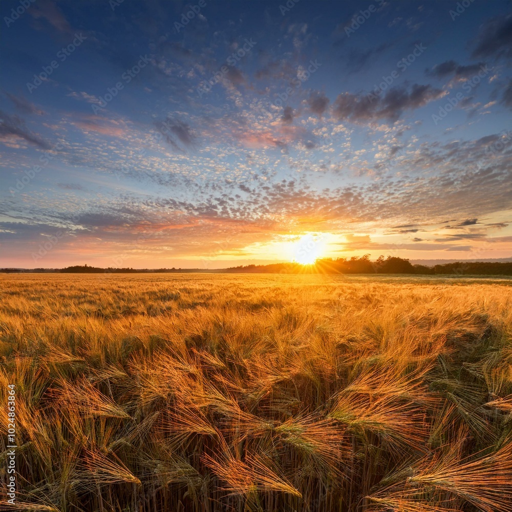 Fototapeta premium beautiful summer sunrise over wheat fields