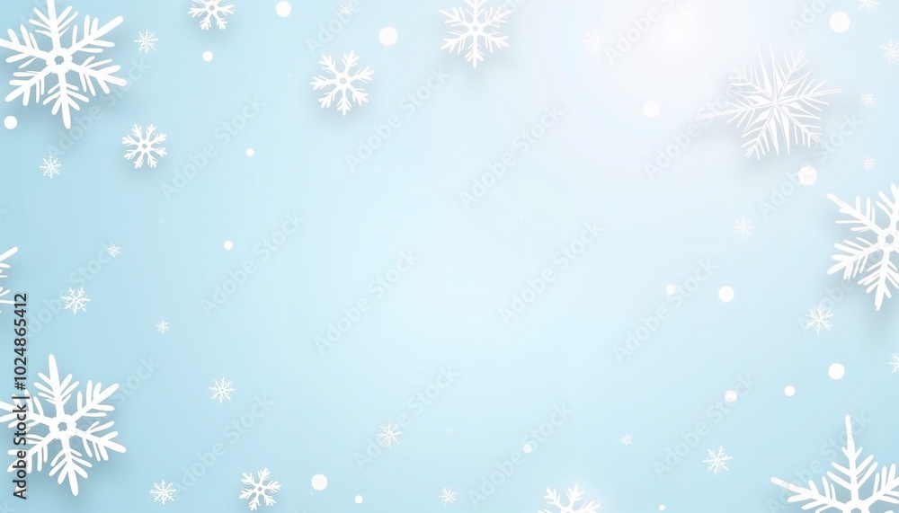 Winter background with white snowflakes on a light blue canvas with copy space Winter background with white snowflakes on a light blue canvas with copy space
