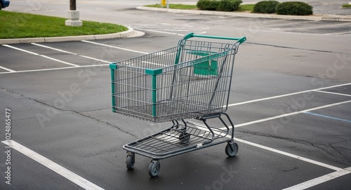 Empty shopping cart left in parking lot near street