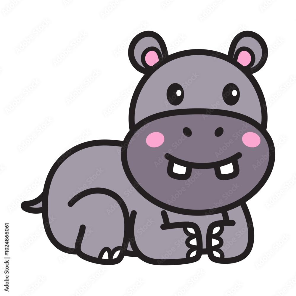 Cute Hippopotamus Cartoon Illustration Vector Cute Hippopotamus Cartoon Illustration Vector